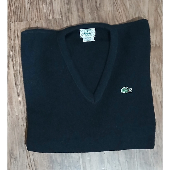 Black VINTAGE Izod Lacoste Crocodile Orlon Sweater XL - Picture 1 of 7